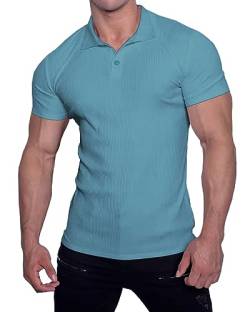 Muscle Cmdr Poloshirt Herren Kurzarm T Shirts Herren Stretch Workout Muskel Casual Golf T-Shirt（Blau L） von Muscle Cmdr