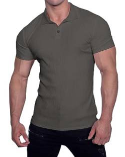 Muscle Cmdr Poloshirt Herren Kurzarm T Shirts Herren Stretch Workout Muskel Casual Golf T-Shirt（Grau S） von Muscle Cmdr