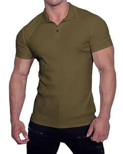 Muscle Cmdr Poloshirt Herren Kurzarm T Shirts Herren Stretch Workout Muskel Casual Golf T-Shirt（Grün L） von Muscle Cmdr