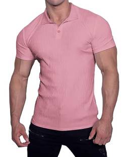 Muscle Cmdr Poloshirt Herren Kurzarm T Shirts Herren Stretch Workout Muskel Casual Golf T-Shirt（Rosa L） von Muscle Cmdr