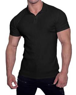 Muscle Cmdr Poloshirt Herren Kurzarm T Shirts Herren Stretch Workout Muskel Casual Golf T-Shirt（Schwarz XL） von Muscle Cmdr