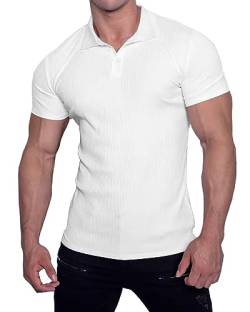 Muscle Cmdr Poloshirt Herren Kurzarm T Shirts Herren Stretch Workout Muskel Casual Golf T-Shirt（Weiß M） von Muscle Cmdr
