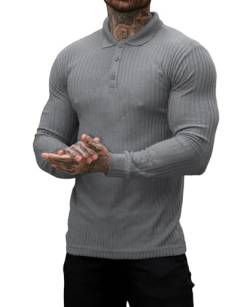 Muscle Cmdr Poloshirt Herren Langarm Baumwolle T Shirts Männer Hemd T-Shirt Slim Fit Golf Sports Dunkelgrau/XL von Muscle Cmdr