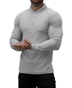 Muscle Cmdr Poloshirt Herren Langarm Baumwolle T Shirts Männer Hemd T-Shirt Slim Fit Golf Sports Grau/L von Muscle Cmdr