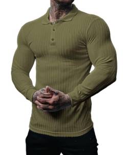 Muscle Cmdr Poloshirt Herren Langarm Baumwolle T Shirts Männer Hemd T-Shirt Slim Fit Golf Sports Grün/2XL von Muscle Cmdr