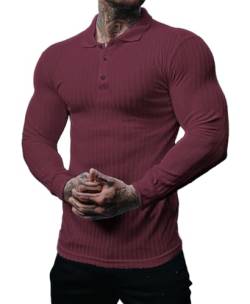 Muscle Cmdr Poloshirt Herren Langarm Baumwolle T Shirts Männer Hemd T-Shirt Slim Fit Golf Sports Rosa/2XL von Muscle Cmdr