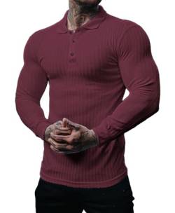 Muscle Cmdr Poloshirt Herren Langarm Baumwolle T Shirts Männer Hemd T-Shirt Slim Fit Golf Sports Rosa/M von Muscle Cmdr