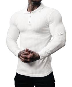 Muscle Cmdr Poloshirt Herren Langarm Baumwolle T Shirts Männer Hemd T-Shirt Slim Fit Golf Sports Weiß/2XL von Muscle Cmdr