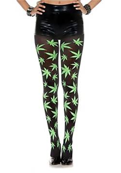 Music Legs Damen Marihuana Leaf Print blickdichte Strumpfhose, Schwarz/Grün, Einheitsgre von Music Legs