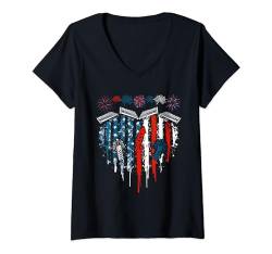 Damen Xylophones Cute Heart Shape Flag 4th Of July Instrument T-Shirt mit V-Ausschnitt von Musical, Musician 4th Of July Costume