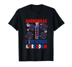 Harmonicas Fireworks Proud Freedom 4th Of July Instrument T-Shirt von Musical, Musician 4th Of July Costume