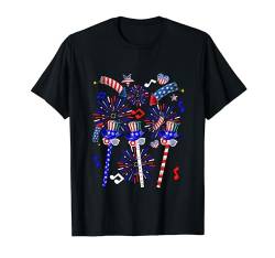 Three Red Blue White Cute Flutes 4th Of July Instrument T-Shirt von Musical, Musician 4th Of July Costume