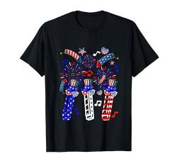 Three Red Blue White Cute Harmonicas 4th Of July Instrument T-Shirt von Musical, Musician 4th Of July Costume