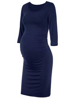 Musidora 3/4-Ärmel Umstandskleider Casual geraffte Seiten Bodycon Kleid für Alltag oder Babyparty - Blau - Mittel von Musidora