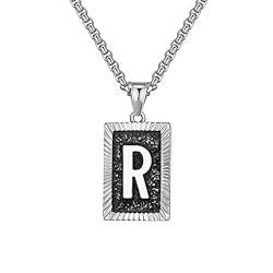 Anhänger Kette Silber, Necklace For Men R Quadratischer Buchstabe Edelstahl Kette Lang Herren Schmuck Geschenke Männer von Musihy