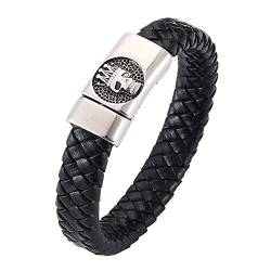 Armreif Männer Leder, Armbänder für Herren Totenkopf Krone Mit Magnetischer Schnalle, Geflochtenes Lederarmband Schwarzes Armband Herren Leder von Musihy