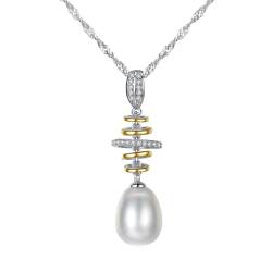 Musihy Anhänger Halskette, 925 Silber Zirkonia Ring und Perlenanhänger Halskette für Damen, Weiß von Musihy