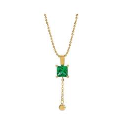 Musihy Anhänger Halskette, Damen-Halskette mit quadratischem grünem Zirkonia-Anhänger aus 18 Karat Gelbgold, Gold von Musihy