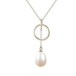 Musihy Anhänger Halskette, Halskette in Y-Form aus 925er Silber mit Ring und Perlenanhänger für Damen, Weiß von Musihy