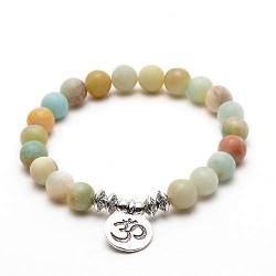 Musihy Armband Perlen Bunt Damen, Herren Armbänder Perlen 8MM Naturstein Lotus Anhänger Yoga Perlen Umfang 19CM von Musihy