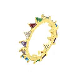 Musihy Damen Goldringe, Damenmode-Ring mit buntem dreieckigem Zirkonia 3,7 mm, Gold, Größe 60 (19.1) von Musihy
