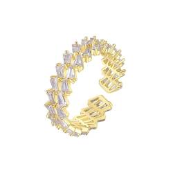 Musihy Damen Goldringe, Eleganter verstellbarer Ring mit geometrischem Zirkonia, Gold von Musihy
