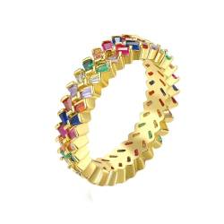 Musihy Damen Ringe, 4,9 mm breiter Damenring mit geometrischem, buntem Zirkonia, Gold, Größe 60 (19.1) von Musihy