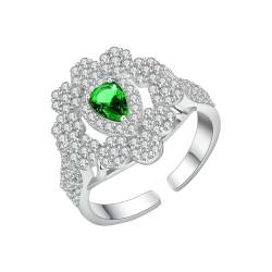Musihy Damen Ringe, Blumenform mit tropfenförmigem Zirkonia-Ring für Damen, 16 mm, Grün von Musihy