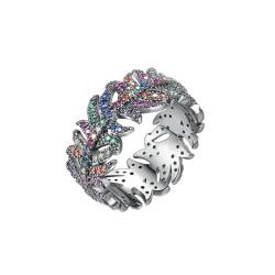 Musihy Damen Ringe, Bunter modischer Ring mit Zirkonia in Blattform für Damen, 8,4 mm, Schwarz, Größe 57 (18.1) von Musihy