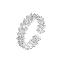 Musihy Damen Ringe, Eleganter verstellbarer Ring mit geometrischem Zirkonia für Damen, Silber von Musihy