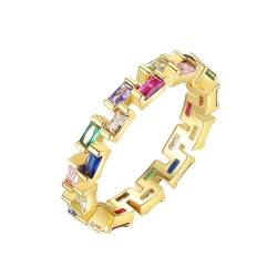 Musihy Damen Ringe, Rechteckiger bunter Zirkonia-Ring für Frauen 3,3 mm, Gold, Größe 60 (19.1) von Musihy
