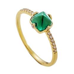 Musihy Damen Ringe, Verlobungsring aus 18-karätigem Gelbgold mit Smaragd für Damen, Erstellter Smaragd, Größe 56 (17.8) von Musihy