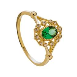 Musihy Damen Ringe, Vintage-Blume mit grünem ovalem Zirkonia-Ehering für Damen in 14 Karat Gelbgold, 14K Gelbgold, Größe 49 (15.6) von Musihy