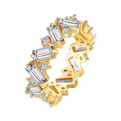 Musihy Damen Ringe, Wellenmuster mit rechteckigem Zirkoniaring 6MM, Gold, Größe 60 (19.1) von Musihy