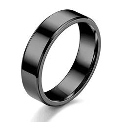 Musihy Edelstahl Ring Groß, Eheringe 6 MM Breiter Ring mit Polierter Oberfläche Schwarz Ringgröße 54 von Musihy