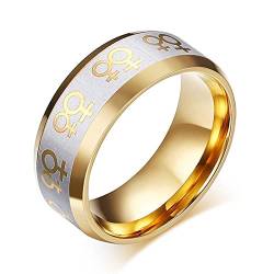 Musihy Eheringe XXL, Herren Ringe Vintage Ring Edelstahl Lesbisches Symbol Ringband Gold Ringgröße 8 von Musihy