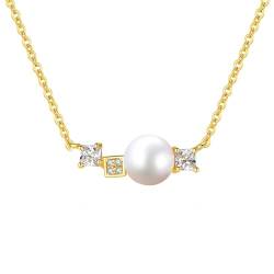 Musihy Halskette Damen Silber 925, Damen-Halskette mit 925-Zirkonia- und Perlenanhänger, Weiß von Musihy
