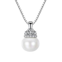 Musihy Halskette Damen Silber 925, Elegante Halskette mit Perlenanhänger für Damen aus 925er Silber, Weiß von Musihy