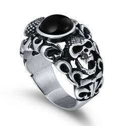 Musihy Ring Edelstahl Unisex Daumen, Vintage Ringe Herren Gothic Skull Ring mit Schwarzem Stein Größe 62 (19.7) von Musihy