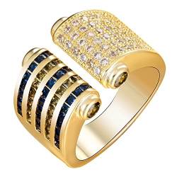 Musihy Ring Frauen, Gemstone Ring Ring Verlobung Gold Offener Ring Streifen Zirkonia Blau Grün Ring 54 Damen von Musihy