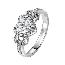 Musihy Ring Herzen, Zircon Ring Weiß Fingerring Damen Silber mit Herz Zirkonia Rings for Women 50 von Musihy