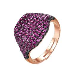 Musihy Ring Rosegold Damen, 13 mm verstellbarer Ring mit luxuriöser Zirkonia-Einlage, Rosenrot von Musihy