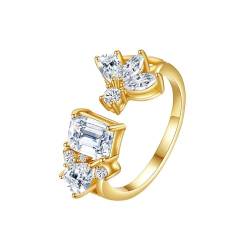 Musihy Ring Vergoldet Damen, 8MM Eleganter verstellbarer Ring mit bienenförmigem Zirkonia, Gold von Musihy