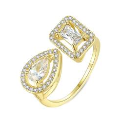 Musihy Ring Verstellbar Gold, Offener Ring mit rechteckigem und tropfenförmigem Zirkonia für Damen, Gold von Musihy