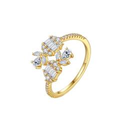 Musihy Ring Verstellbar Gold, Verstellbarer Damenring mit blattförmigem Zirkonia, Gold von Musihy