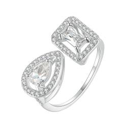 Musihy Ring Verstellbar Silber, Offener Ring mit rechteckigem und tropfenförmigem Zirkonia für Damen, Silber von Musihy