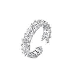 Musihy Ring Verstellbar Silber, Offener Versprechensring in Blattform mit kubischem Zirkonia für Sie, Silber von Musihy