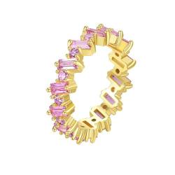 Musihy Ringe Frauen Gold, 4,7 mm breiter Ring mit rechteckigem und rundem rosafarbenem Zirkonia für Damen, Gold, Größe 52 (16.6) von Musihy
