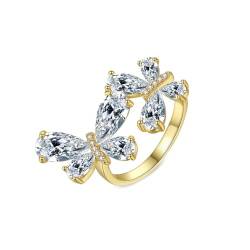 Musihy Ringe Frauen Gold, Schmetterlings-Zirkonia, eleganter verstellbarer Ring für Damen, 12,5 mm, Gold von Musihy