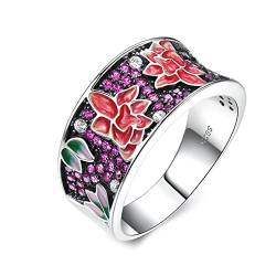 Musihy S925 Ring, Ringe Frauen Emaille Blumen Zirkonia Silber Ringgröße 60 (19.1) von Musihy